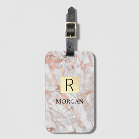 White & Roos Gold Marble Gold Box, naam en monogra Bagagelabel (Voorkant (verticaal))