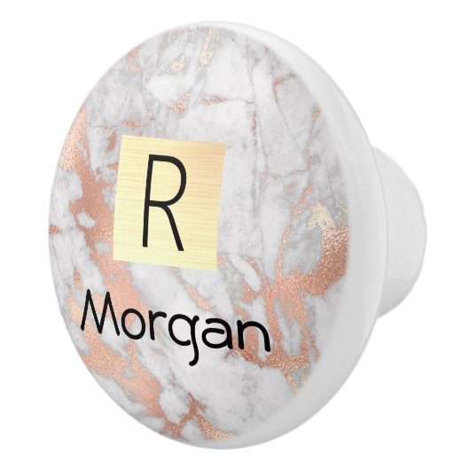 White & Roos Gold Marble Gold Box, naam en monogra Keramische Knop (Rechts)