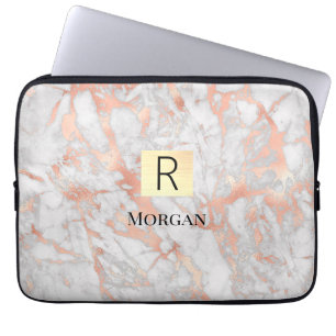 White & Roos Gold Marble Gold Box, naam en monogra Laptop Sleeve