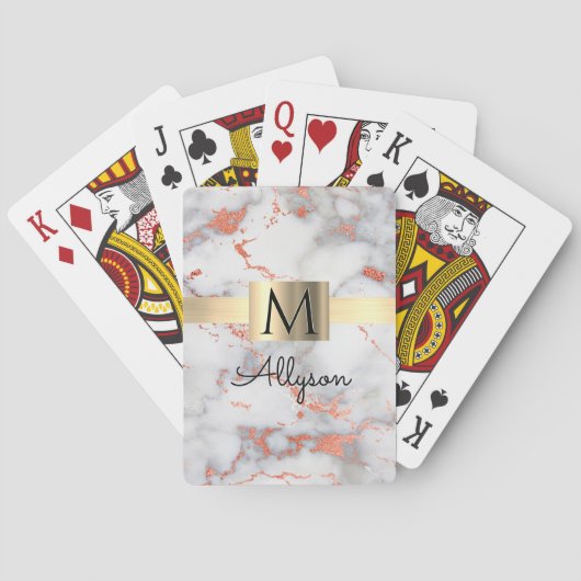 White/Roos Gold marble Gold Box, naam/Monogram Vs4 Pokerkaarten (Achterkant)