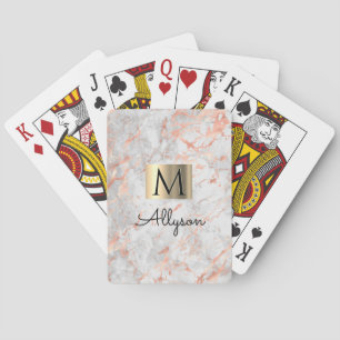 White/Roos Gold marble Gold Box, naam/Monogram Vs6 Pokerkaarten