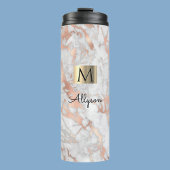 White & Roos Gold Marble, naam & monogram, Vs 2 Thermosbeker
