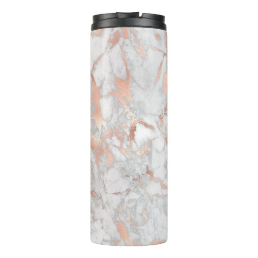 White & Roos Gold Marble, naam & monogram, Vs 2 Thermosbeker (Achterkant)