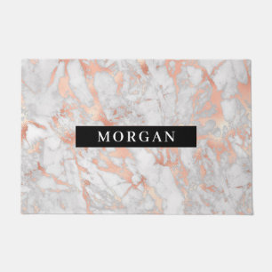 White & Roos Gold Marble, witte naam op zwarte ban Deurmat