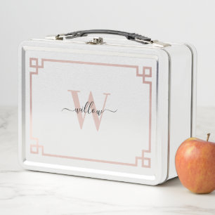White & Roos Gold Pink Greek Key Monogrammen