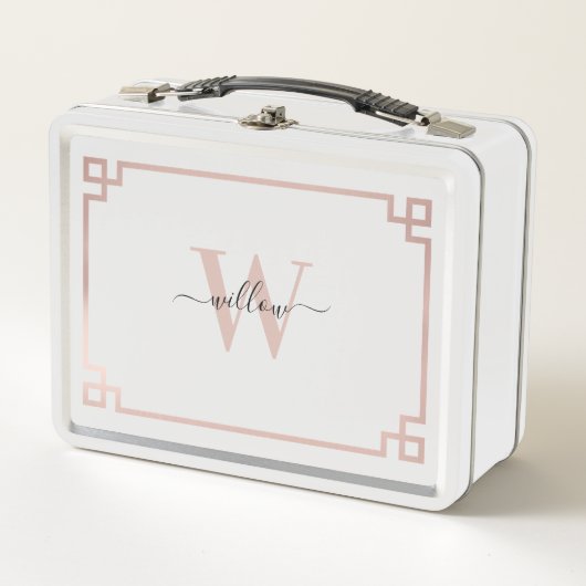 White & Roos Gold Pink Greek Key Monogrammen (Voorkant)