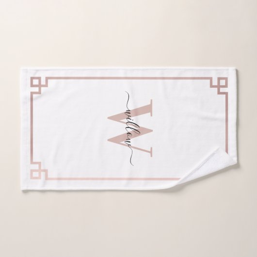 White & Roos Gold Pink Greek Key Monogrammen Bad Handdoek (Handdoek)