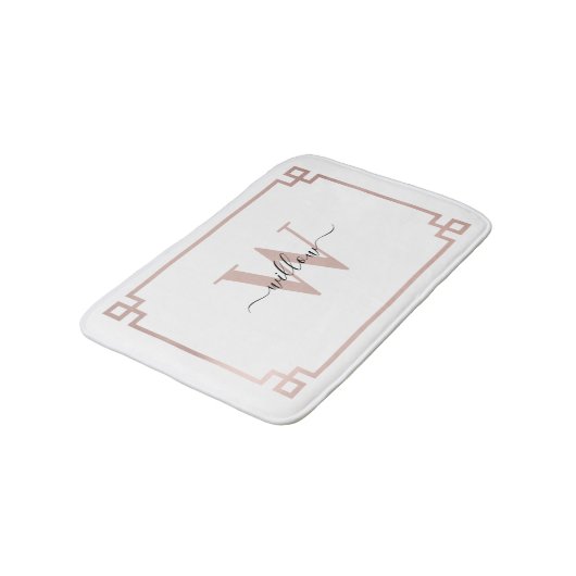 White & Roos Gold Pink Greek Key Monogrammen Badmat (Gekanteld)
