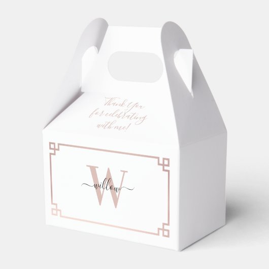 White & Roos Gold Pink Greek Key Monogrammen Bedankdoosjes (Voorkant Zijde)