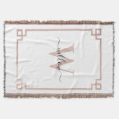 White & Roos Gold Pink Greek Key Monogrammen Deken (Voorkant)