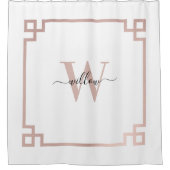White & Roos Gold Pink Greek Key Monogrammen Douchegordijn (Voorkant)