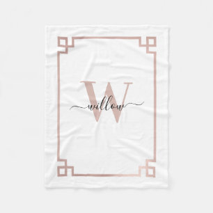 White & Roos Gold Pink Greek Key Monogrammen Fleece Deken