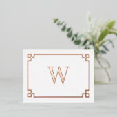 White & Roos Gold Pink Greek Key Monogrammen Folie Feestdagen Briefkaart (Staand Voorkant)
