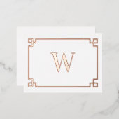 White & Roos Gold Pink Greek Key Monogrammen Folie Feestdagen Briefkaart (Voorkant / Achterkant)