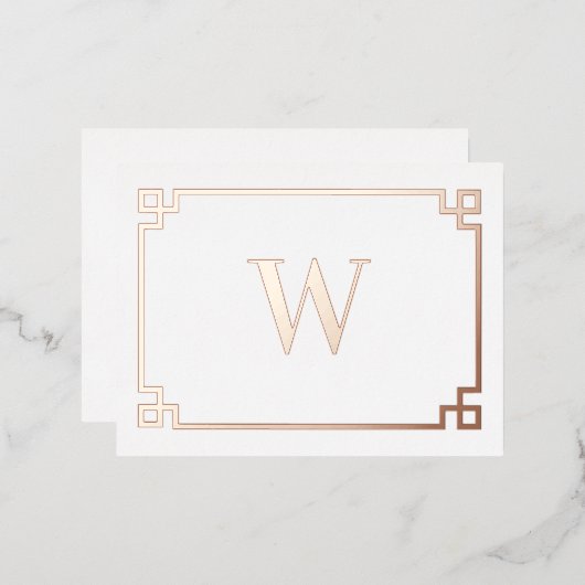 White & Roos Gold Pink Greek Key Monogrammen Folie Feestdagen Briefkaart (Voorkant / Achterkant)