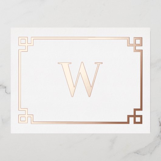 White & Roos Gold Pink Greek Key Monogrammen Folie Feestdagen Briefkaart (Voorkant)
