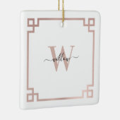 White & Roos Gold Pink Greek Key Monogrammen Keramisch Ornament (Rechts)