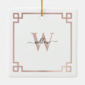 White & Roos Gold Pink Greek Key Monogrammen Keramisch Ornament (Achterkant)