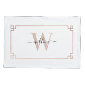 White & Roos Gold Pink Greek Key Monogrammen Kussensloop (Achterkant-Links)