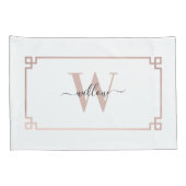 White & Roos Gold Pink Greek Key Monogrammen Kussensloop (Achterkant-Rechts)