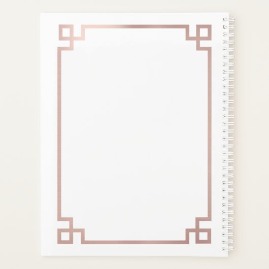 White & Roos Gold Pink Greek Key Monogrammen Planner (Achterkant)
