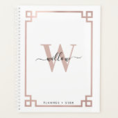 White & Roos Gold Pink Greek Key Monogrammen Planner (Voorkant)