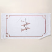 White & Roos Gold Pink Greek Key Monogrammen Strandlaken (Voorkant)