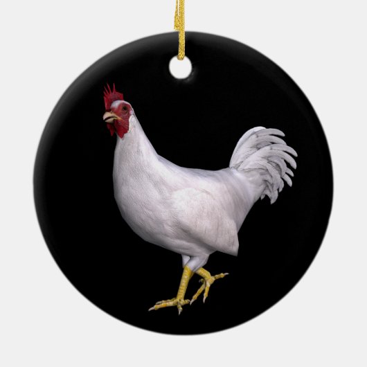 White Rooster Keramisch Ornament (Achterkant)