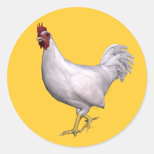 White Rooster Ronde Sticker (Voorkant)