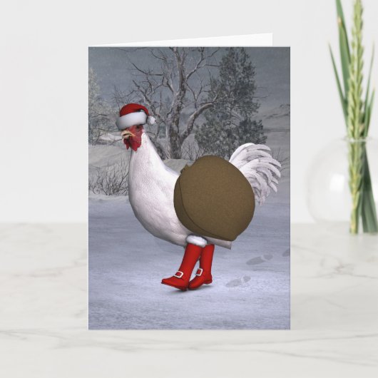 White Rooster Santa Claus Feestdagen Kaart (Voorkant)