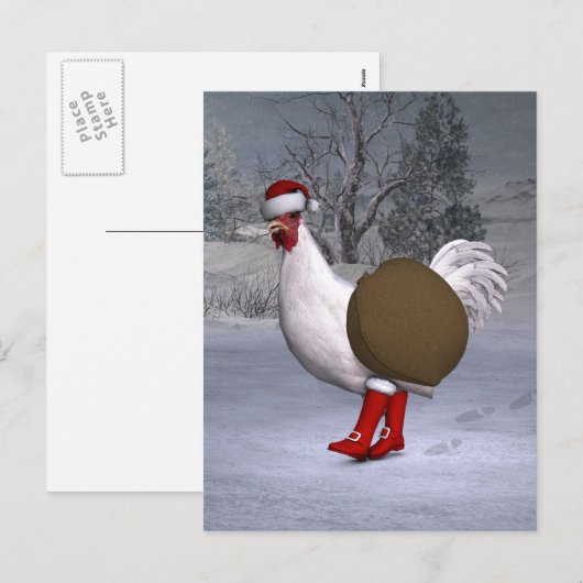 White Rooster Santa Claus Feestdagenkaart (Voorkant / Achterkant)