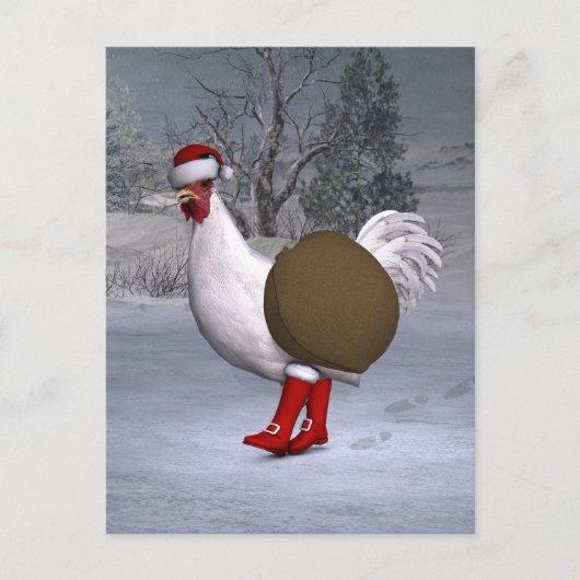 White Rooster Santa Claus Feestdagenkaart (Voorkant)