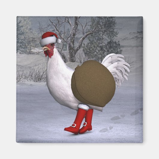 White Rooster Santa Claus Magneet (Voorkant)