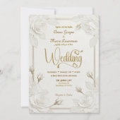 White Rose 3D Paper Cut Effect Faux Gold Wedding Kaart (Voorkant)