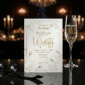 White Rose 3D Paper Cut Effect Faux Gold Wedding Kaart