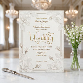 White Rose 3D Paper Cut Effect Faux Gold Wedding Kaart
