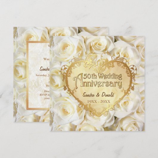 White Rose 50th Wedding Jubileum Kaart (Voorkant / Achterkant)