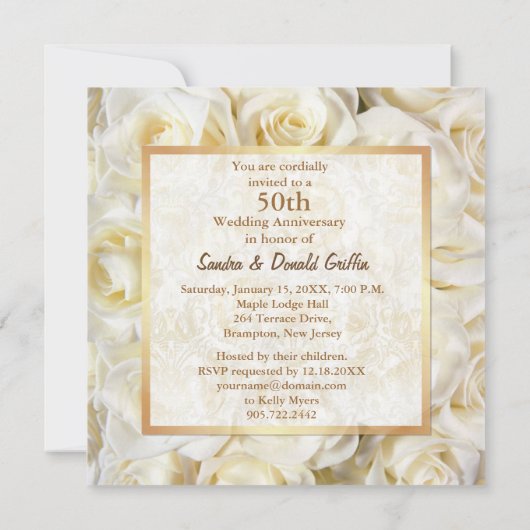 White Rose 50th Wedding Jubileum Kaart (Achterkant)