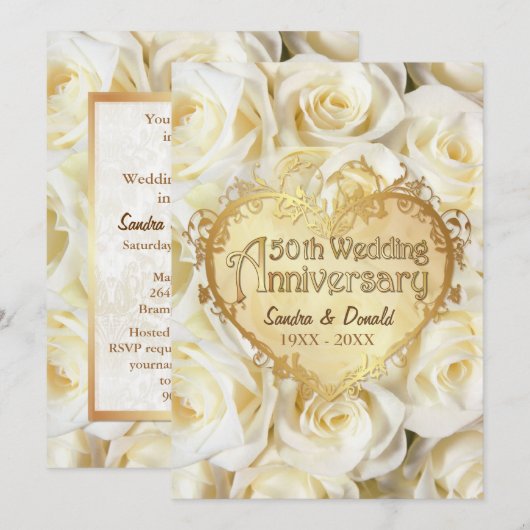 White Rose 50th Wedding Jubileum Kaart (Voorkant / Achterkant)