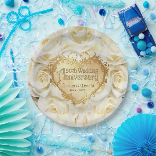 White Rose 50th Wedding Jubileum Papieren Bordje (Feest)