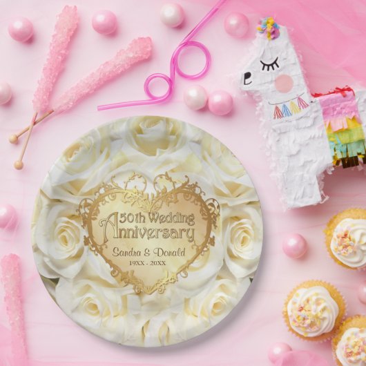 White Rose 50th Wedding Jubileum Papieren Bordje (Feest)