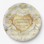 White Rose 50th Wedding Jubileum Papieren Bordje (Voorkant)