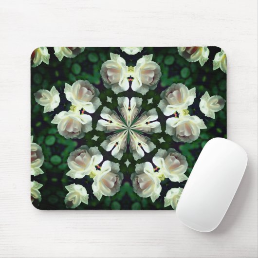 White Rose Abstract Flower Art Muismat (Met muis)