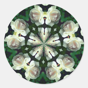 White Rose Abstract Flower Art Ronde Sticker