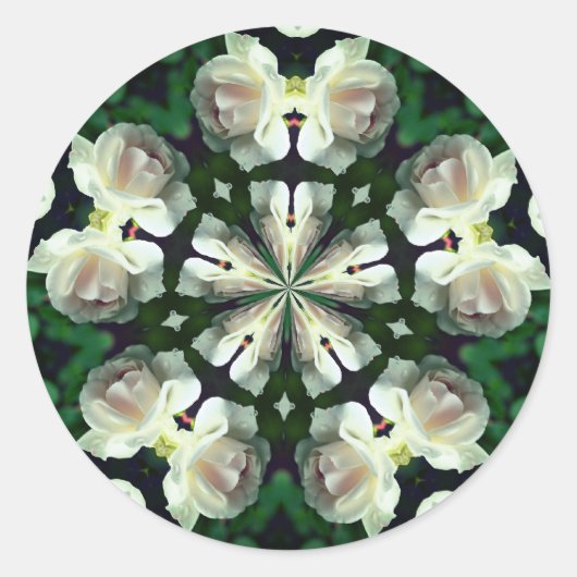 White Rose Abstract Flower Art Ronde Sticker (Voorkant)