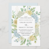 White Rose and Blue Hydrangea Wedding Kaart (Voorkant / Achterkant)