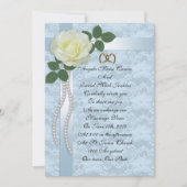 White rose and blue lace bruiloft Invitation Kaart (Voorkant)