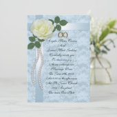 White rose and blue lace bruiloft Invitation Kaart (Staand voorkant)