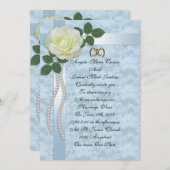 White rose and blue lace bruiloft Invitation Kaart (Voorkant / Achterkant)