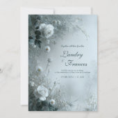 White Rose and Dusty Blue Mist Winter Wedding Kaart (Voorkant)